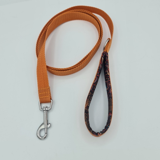 Leine mit weicher Handschlaufe orange-braun Paisley